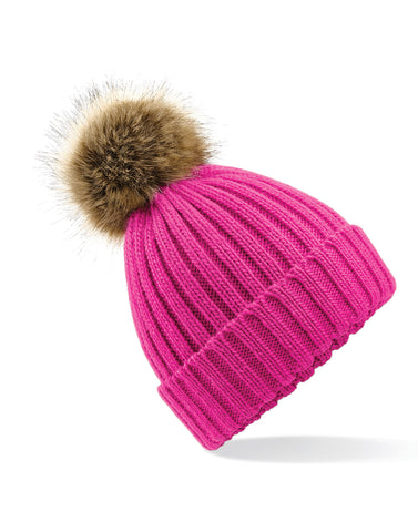 Beechfield Fur Pop Pom Chunky Beanie