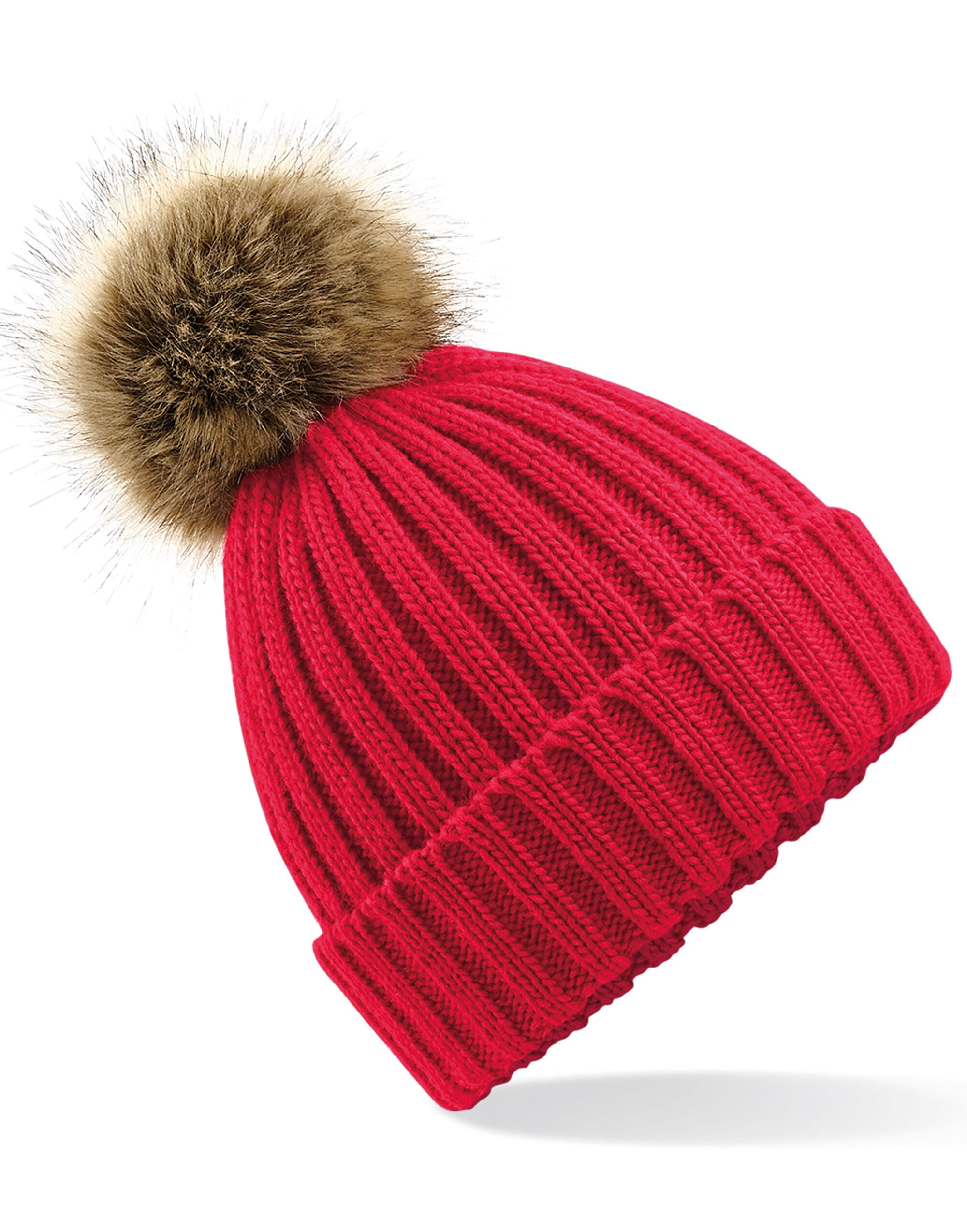 Beechfield Fur Pop Pom Chunky Beanie